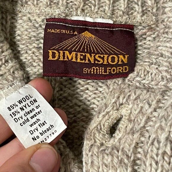 Vintage Mens 1970s Beige Chunky Knit Wool Blend Fisherman Henley Sweater Sz L - Picture 2 of 8